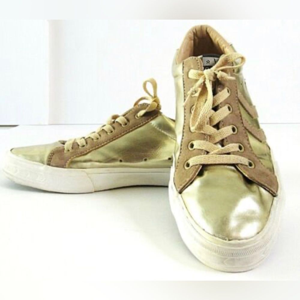 VINTAGE HAVANA BABE LACE UP WHITE & GOLD SPORTY WOMENS SNEAKERS SIZE 8